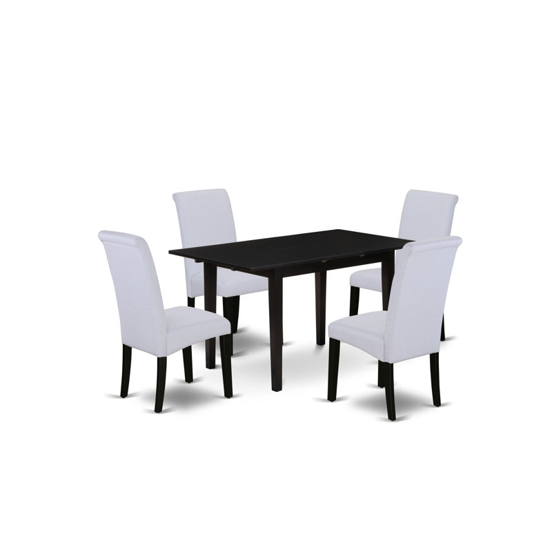 Solid Wood Top-Upholstered Dining Room Set with High Back-Seats, Noir, Gris / Noir, Cinq articles : 1 table, 4 chaises