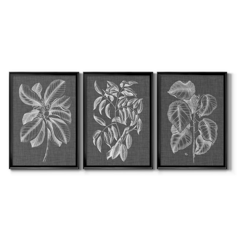Graphic Foliage II - Toile tendue avec châssis sur mesure - 3 pièces, Noir, H 19 po x l 27 po