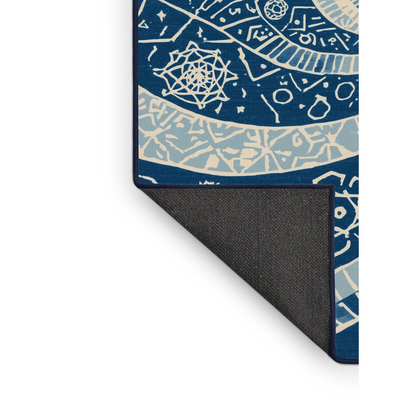 Tapis bleu moelleux doux à motif de blocs d'inspiration mondiale Sedgley, 2 x 5