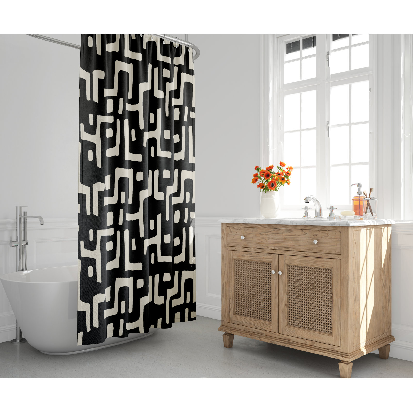 Polyester Shower Curtain, Black/Beige