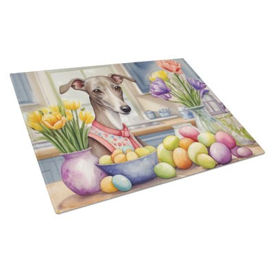 Planche à découper en verre décoratif lévrier italien de Pâques
