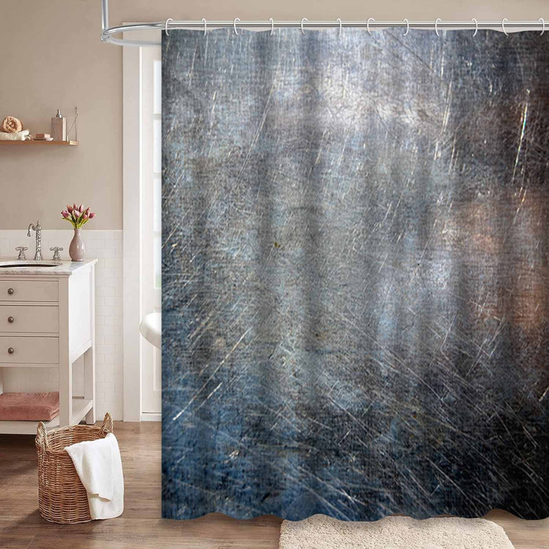 Bleu rouille rayé en métal noir et argent avec 12 crochets, L 72 po x l 78 po