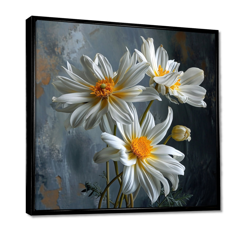Trois fleurs de marguerite blanche - impression d'art mural marguerite, Cadre flottant noir, bois massif