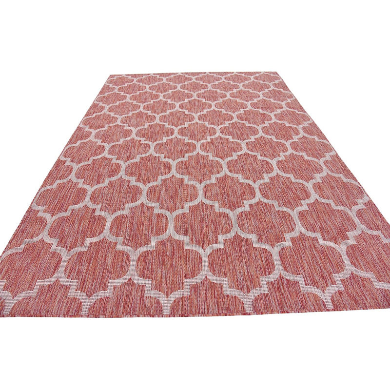 Outdoor Veranda Area Rug Brick Color, Rectangle 7' x 10'