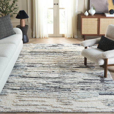 Tribeca Hand Knotted Wool/Cotton Abstract Rug in Blue/Grey
