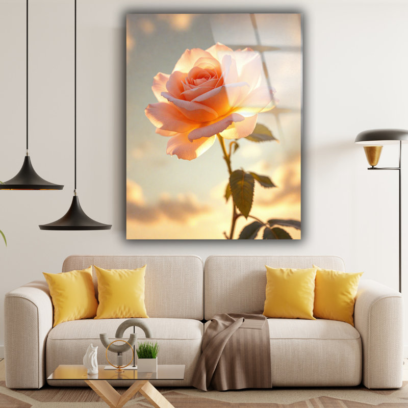 Décoration murale rose rose - Art mural en verre trempé, H 16 po x l 12 po