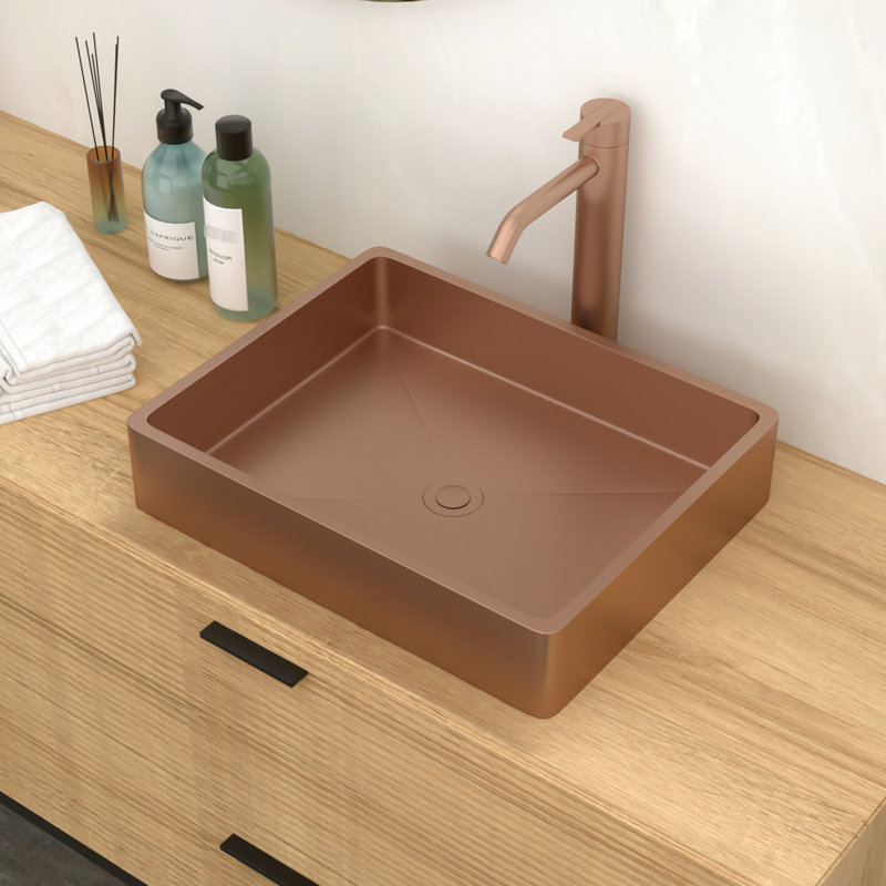 Lavabo de salle de bain 19 po x 15 po en acier inoxydable or rose - Peu d'entretien requis avec un système de drainage avancé