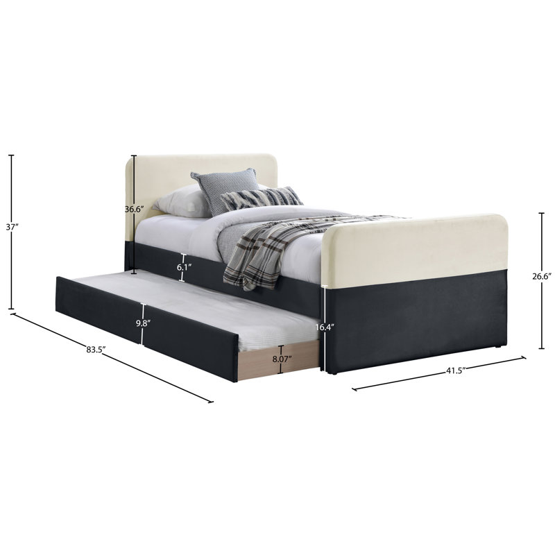 Lit gigogne / rangement en velours Ivy, Velours noir
