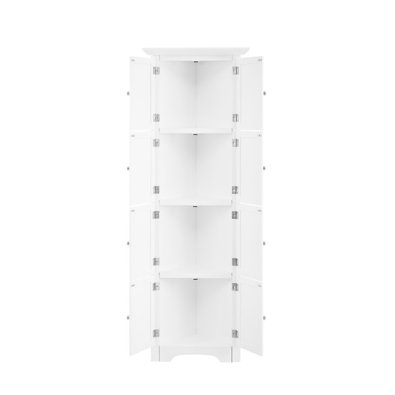 Modern White Storage Cabinet With 4 Shelves - For Living Room, Bedroom, Kitchen, Bathroom Strong Support Shelf Tall Adds A Stylish Touch To Bathroom, Office