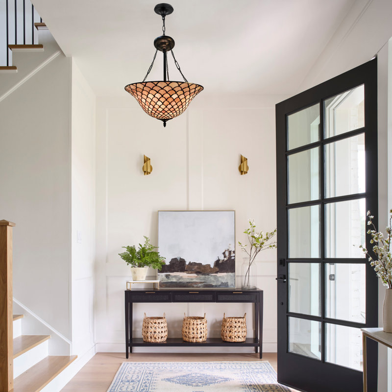 Lampe suspendue vitrail Tiffany en bronze rétro