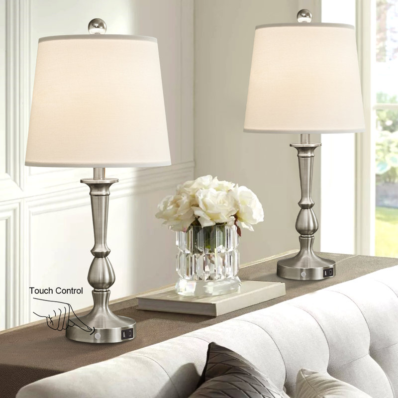 Lampe de chevet à intensité variable en métal 22 "avec USB-A et C et ampoules Abdul-Quddus, Argent