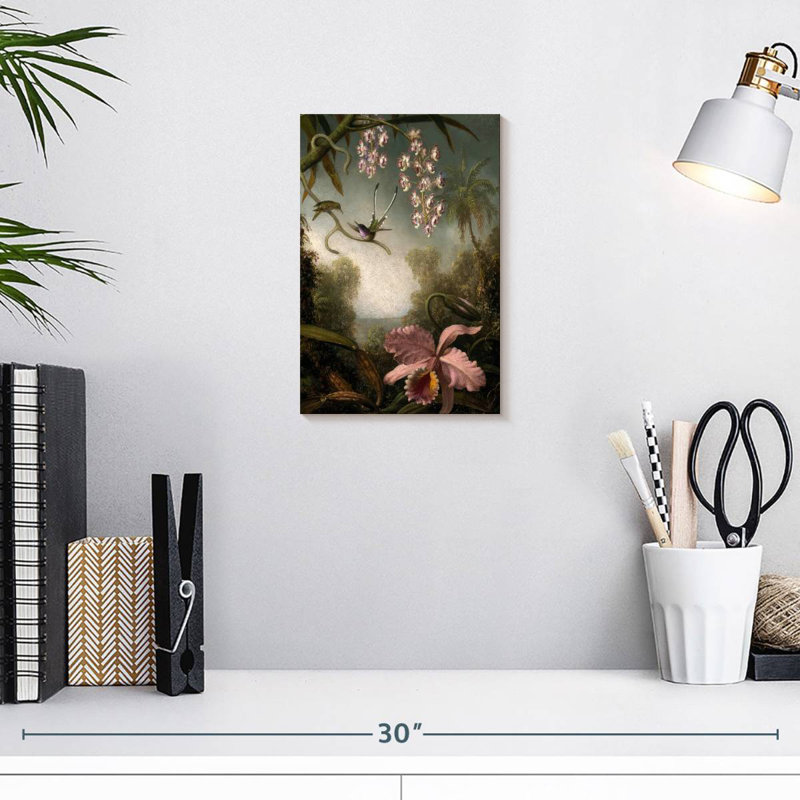 Orchidées Harnek avec colibri, H 12 po x l 8 po
