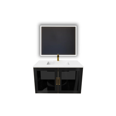Ensemble de meuble-lavabo simple mural 36 "avec miroir Solaria