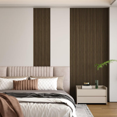8 Pack Slat Wall Panels, WPC Soundproof 3D Wall Panel for Interior Wall Decor, 108 x 6 in (108 in-Smoking Walnut)