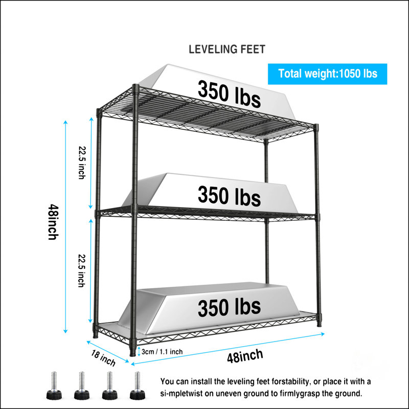 3 Tier Wire Shelving Unit, Black