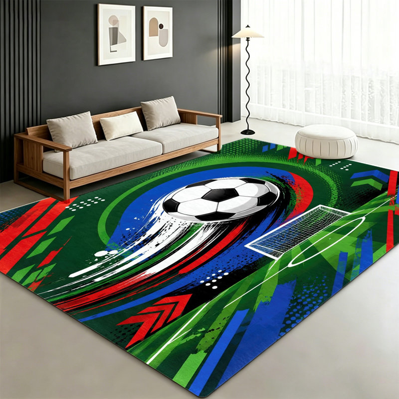 Sports Soccer Ball Area Rug, Indoor Floor Mat, Washable Stain Resistant Non-Slip, Decorative for Living Room, Bedroom, Game, Theme Decor