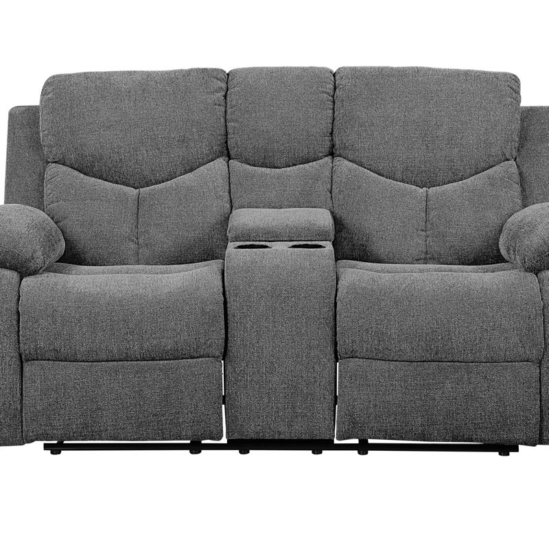 Causeuse Kalen en chenille grise avec console
