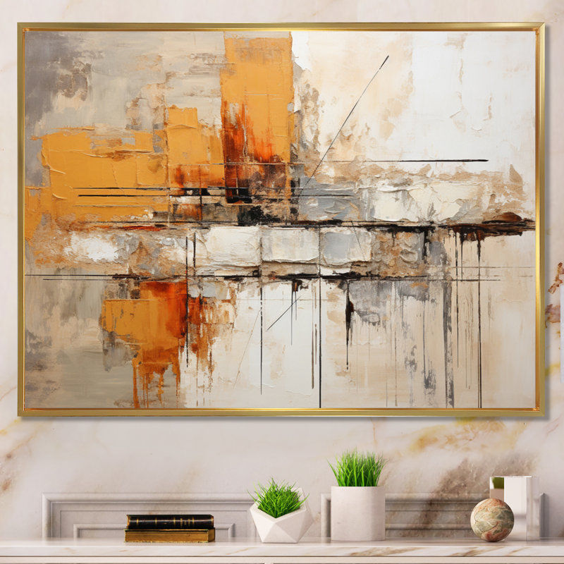 Georgean Orange Impressions II - Abstract Collages, art mural, Doré, H 30 po x l 40 po, Floater Framed Print