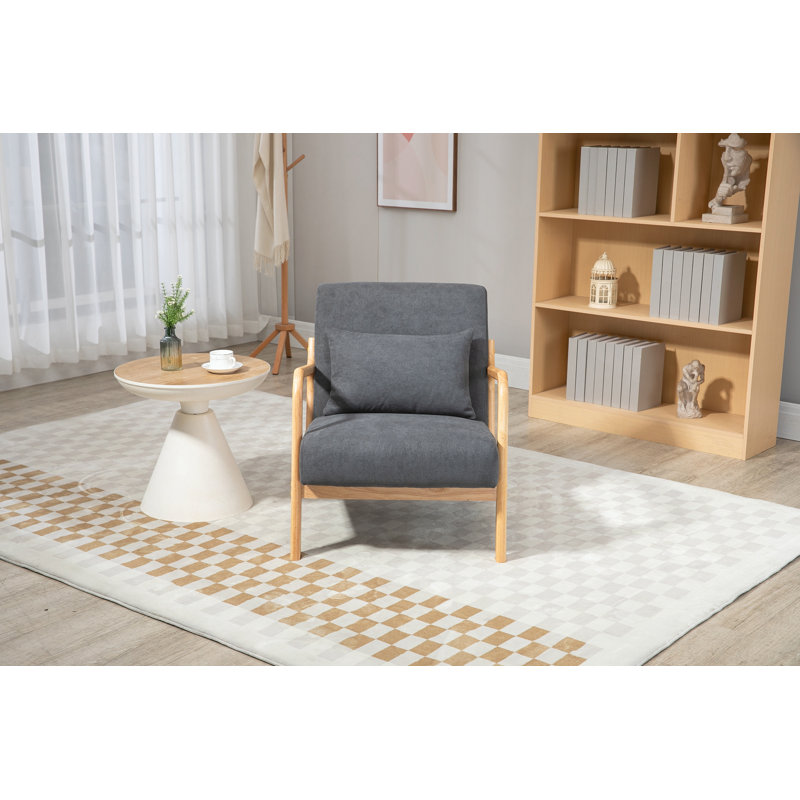 Chaise d'appoint Mid-Century moderne avec structure en bois, Gris, Naturel