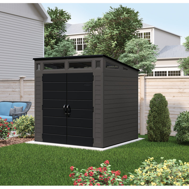 Suncast Modernist 7 ft. W x 7 ft. D Resin Storage Shed, Stoney