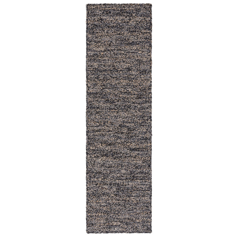 Jariell Natural Fiber Hand Loomed Wool/Jute Rug in Black/Natural, Runner 2'3" x 8'