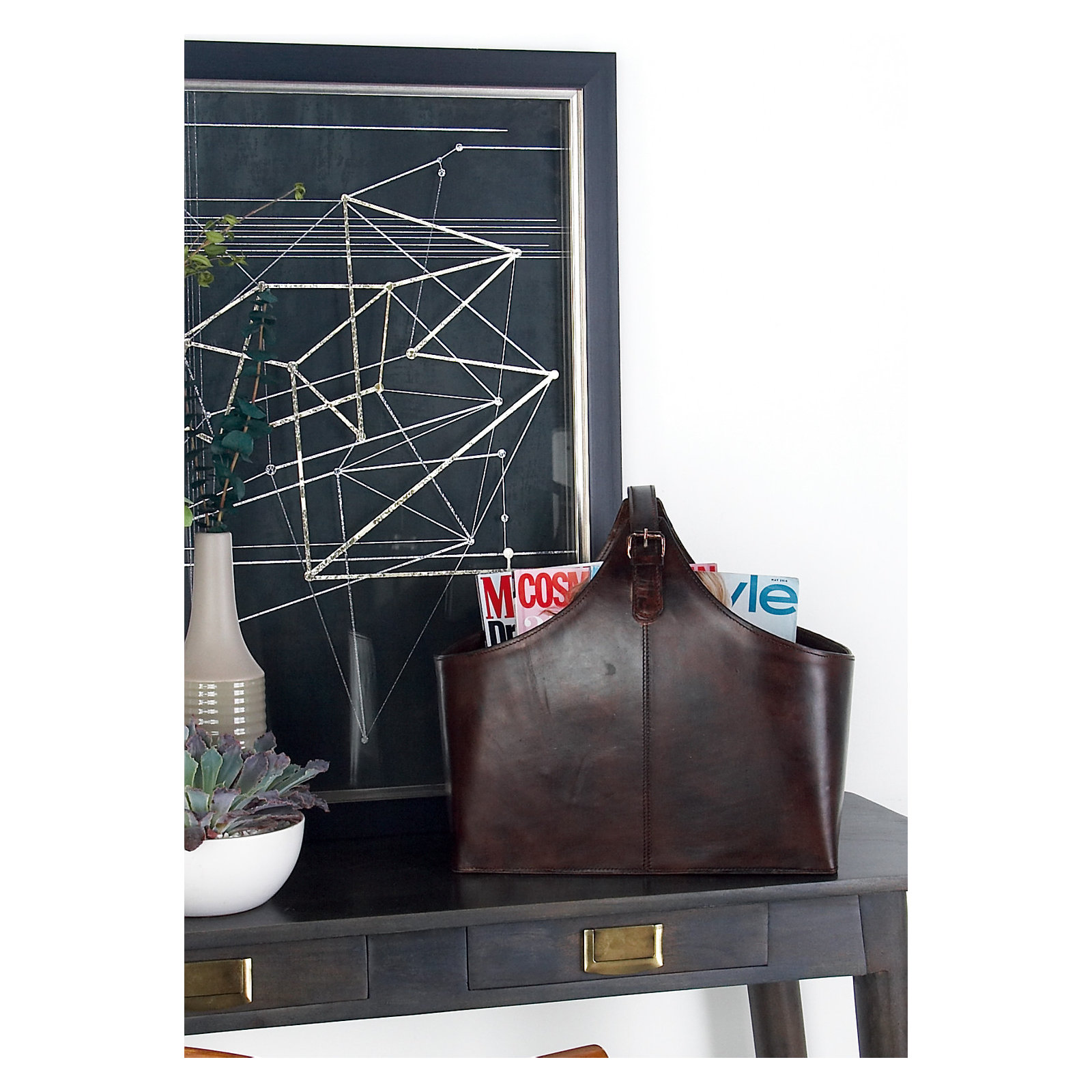 Alline Leather Magazine Rack, Brown