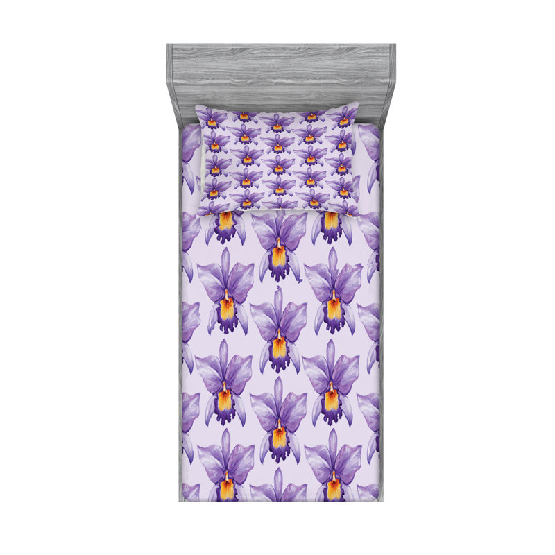 Microfiber Floral Sheet Set, Twin Sheet Set with Fitted Sheet