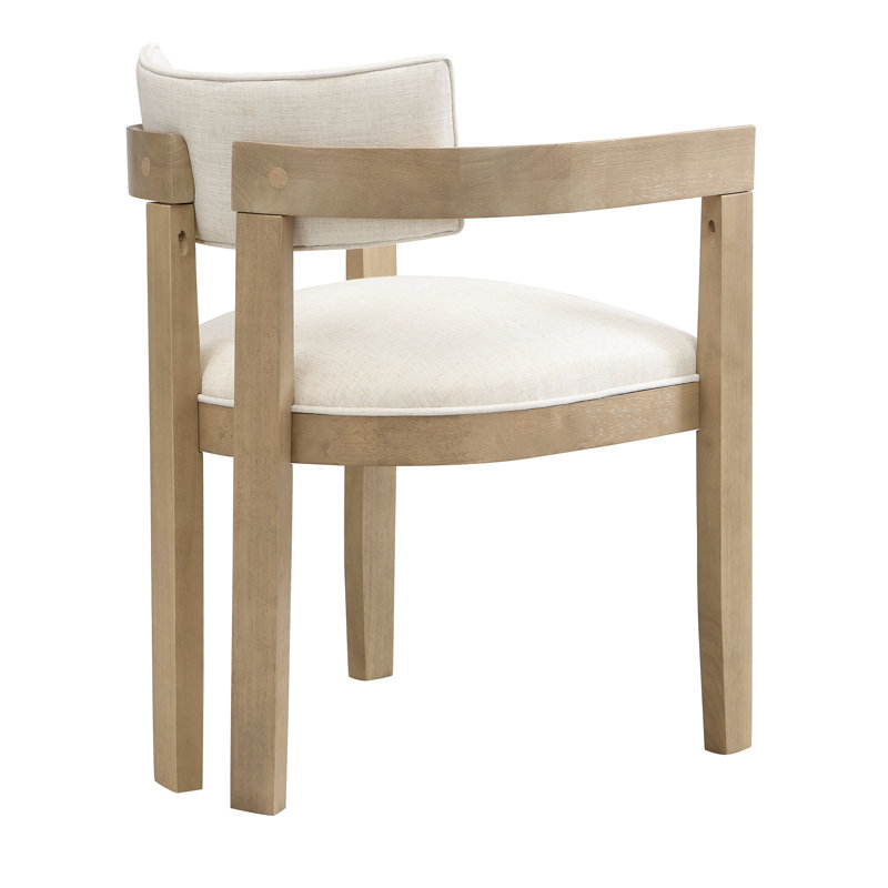 Linen Upholstered Armchair in Beige, 2, Natural Wood