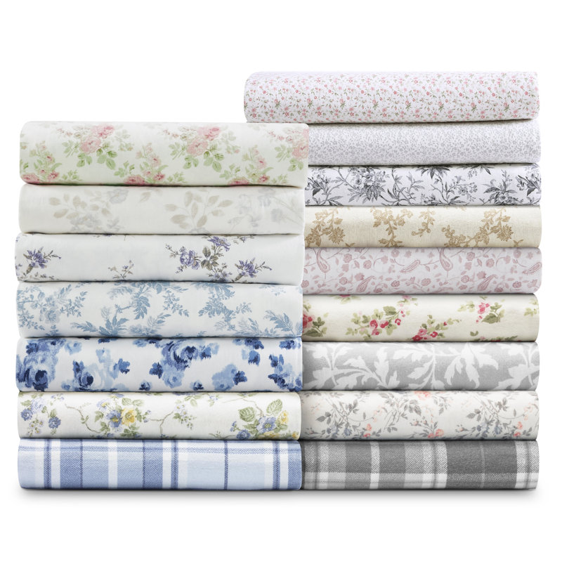 Chelsie Vine Gray Cotton Flannel King Sheet Set with Pillowcases