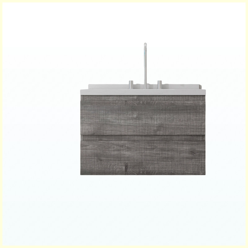Meuble-lavabo flottant de 30 po avec lavabo, porte à fermeture douce, comptoir et dosseret en marbre de culture blanc de 2 po Carrara, contreplaqué, gris