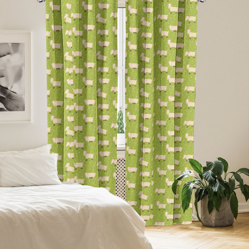 Rideaux à 4 panneaux Ambesonne, bouvillons sur fond vert pomme vert beige 66893, L 56 po x L 63 po
