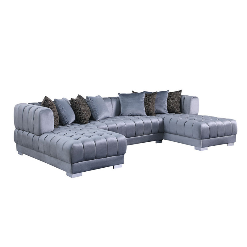 Canapé modulaire rembourré 3 pièces Khysen, Velours gris