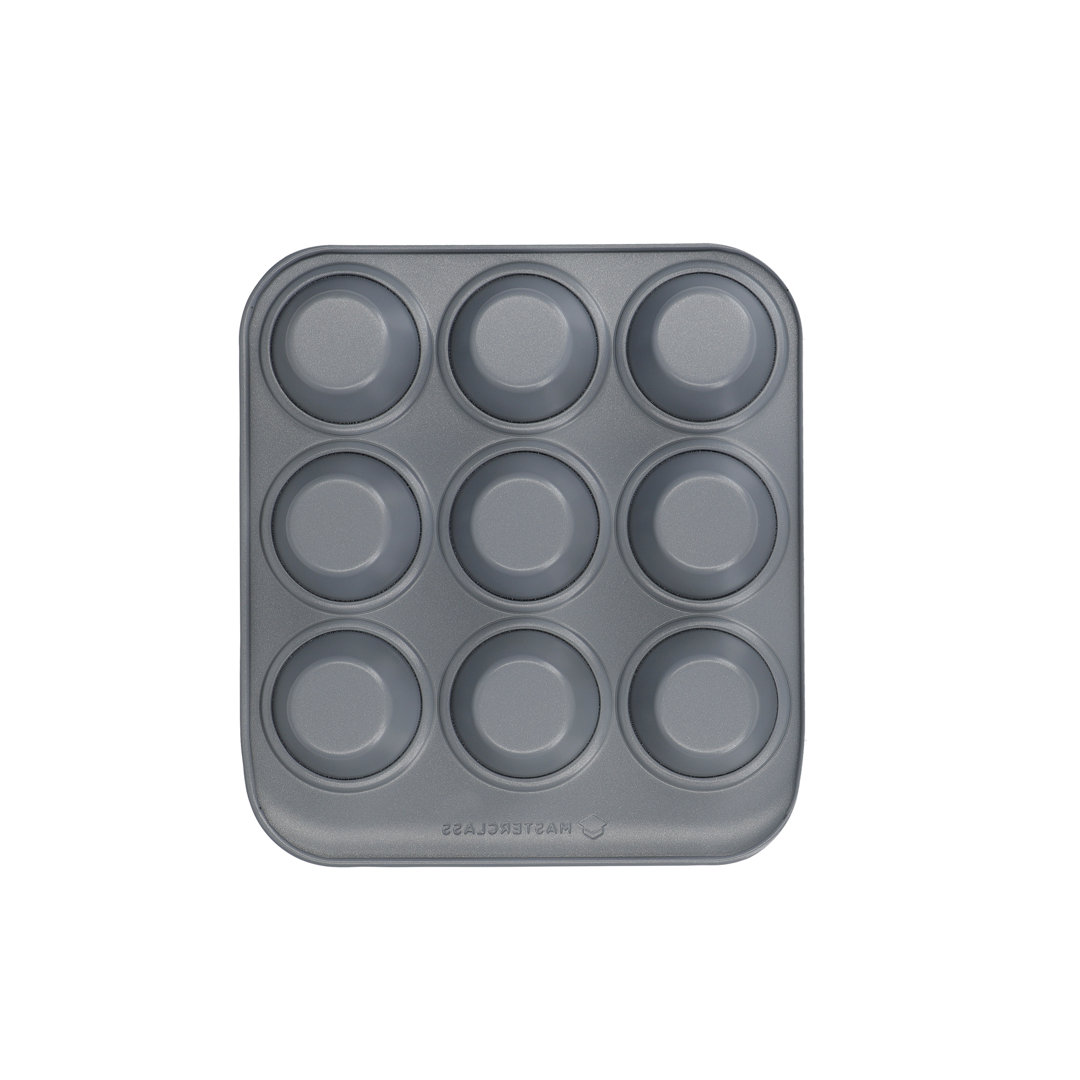 MasterClass Smart Ceramic Muffin Tray with Robust Non-Stick Coating, Carbon Steel, Grey, 24 x 22cm
