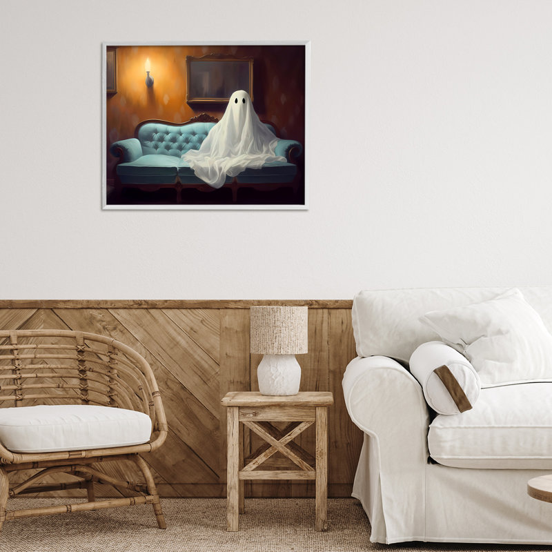Ghost on Spooky Blue Couch, estampe numérique, design par LSR Design Studio, H 16 po x l 20 po