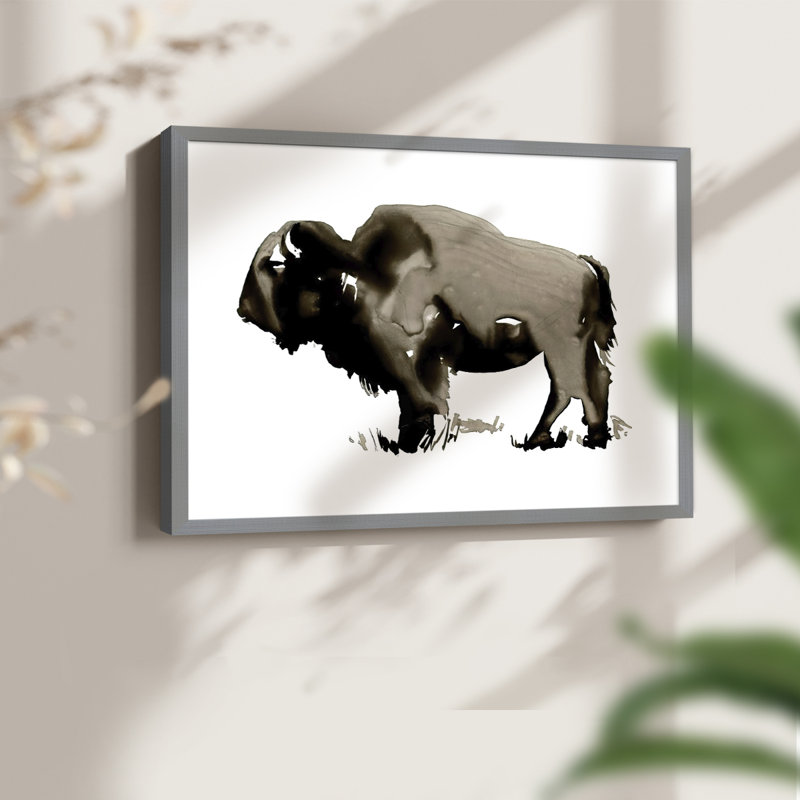 Bison monochrome II - reproduction encadrée - réaménageable, H 11 po x l 14 po, Gris