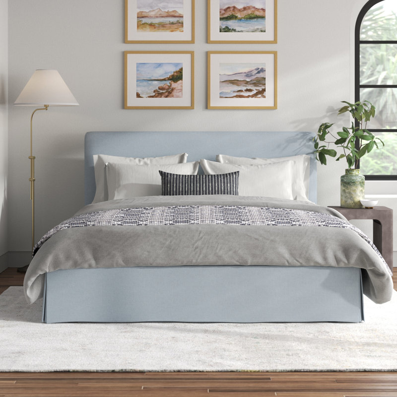 Sky Blue King Upholstered Linen Storage Panel Bed