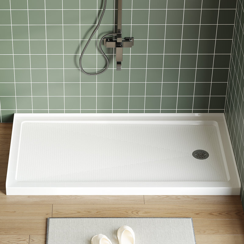 Base de bac de douche antidérapant - Drain à gauche 60 x 32 pouces - ABS léger et acrylique, facile à installer, ensemble de drain en acier inoxydable - seuil simple, blanc