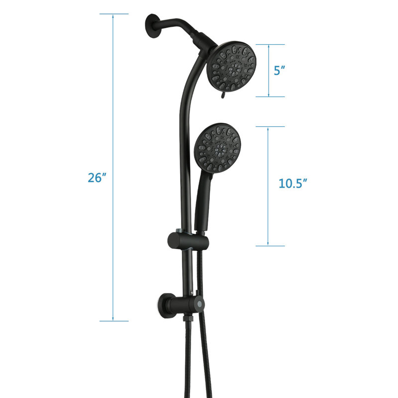 5 Inch Rain Shower And 7-Spray Handheld Shower, 26" Adjustable Slide Bar, 1.8Gpm Dual Flow, Compliant, Installation, Black Finish, Nozzles, 7 Professional Spray Modes With 1.8Gpm, , Abs Stainless