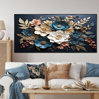 Bleu et or, charmantes fleurs printanières - art mural fleurs