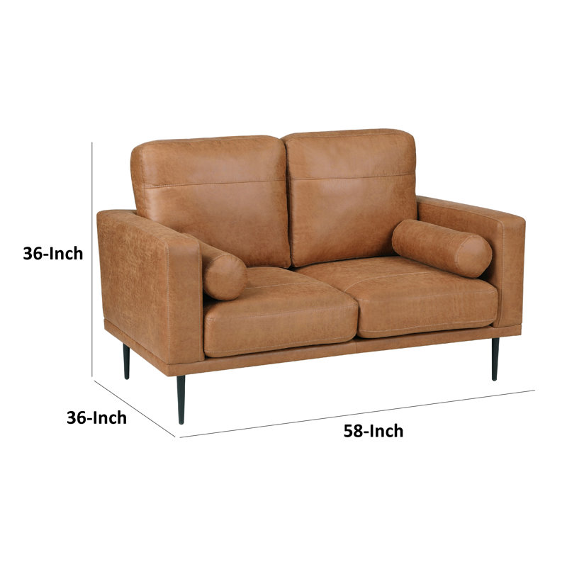 Ashanty 82" Modern & Contemporary Polished Microfiber Loveseat with Reversible Cushions, Included Bolster Pillows & Sleek Black Metal Legs
