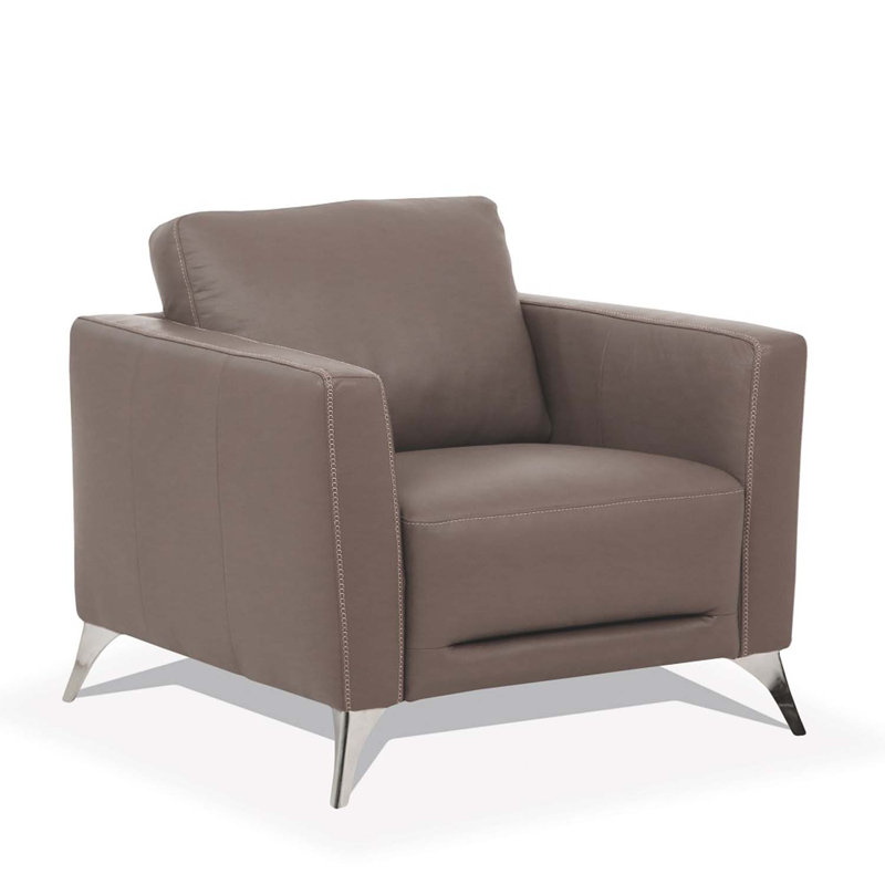 Chaise Malaga, cuir taupe, Taupe, Argent argent