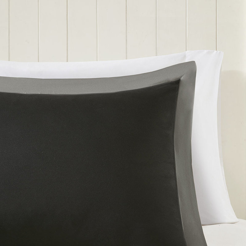 Édredon simple / simple TG avec rembourrage neutralisant les odeurs et 2 taies décoratives, Noir/gris
