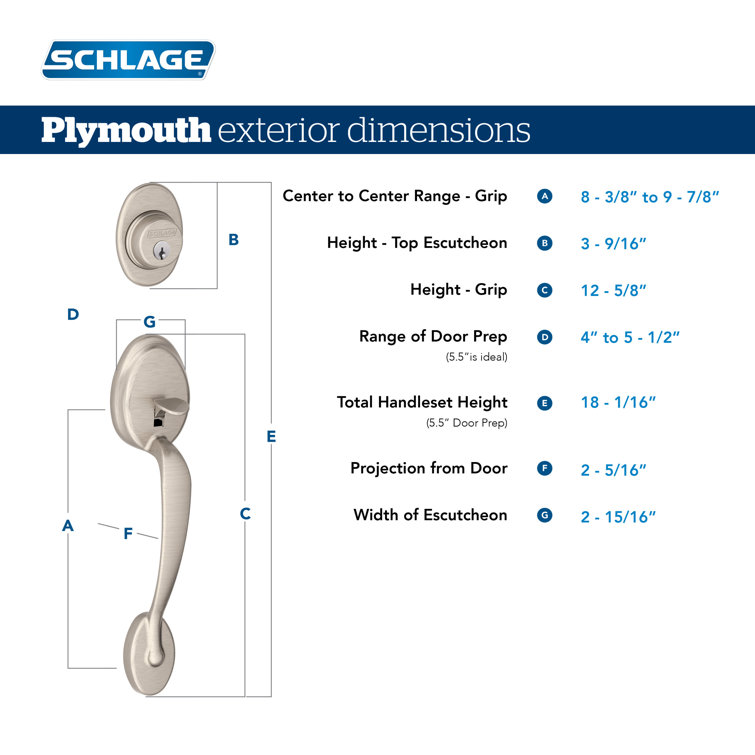 Schlage Entry Front Entry Grip Handle Set, Plymouth Door knob & Deadbolt  Lock Set, Satin Nickel