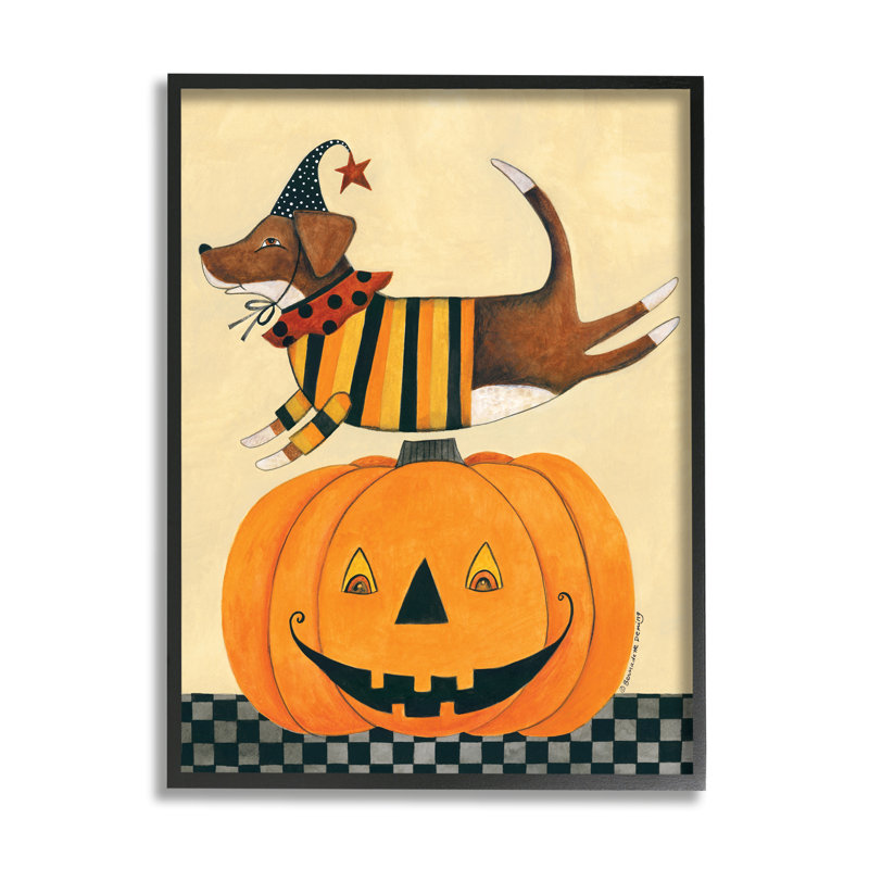 Illustration de chien d’Halloween sculpté d’Halloween par Bernadette Deming-reproduction d’art, H 14 po x l 11 po x P 1,5 po