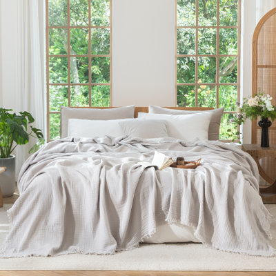 Jeté 100% coton 4 couches avec frange MooMee Airy