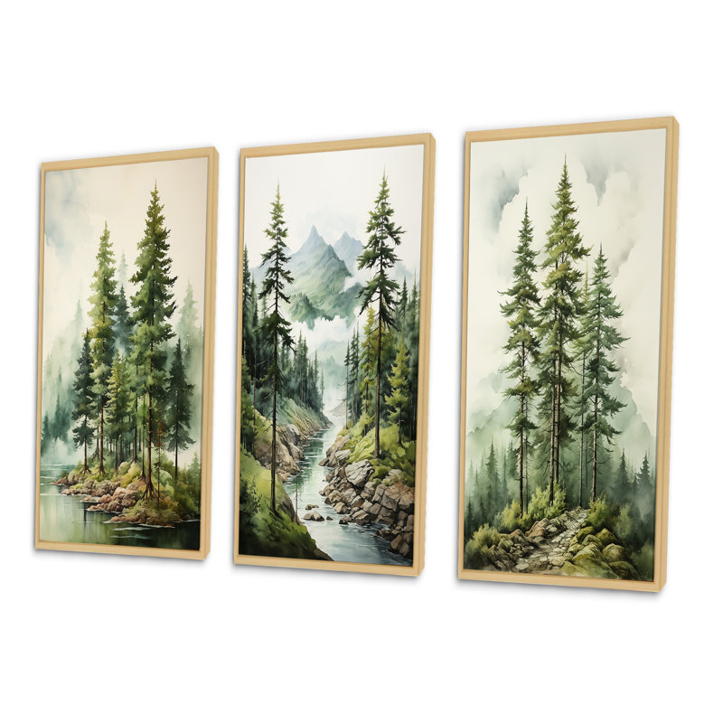 Arbre vert pin vert Eternal Guardians III - ensemble d'art mural pin 3, Cadre naturel flottant, H 28 po x l 36 po