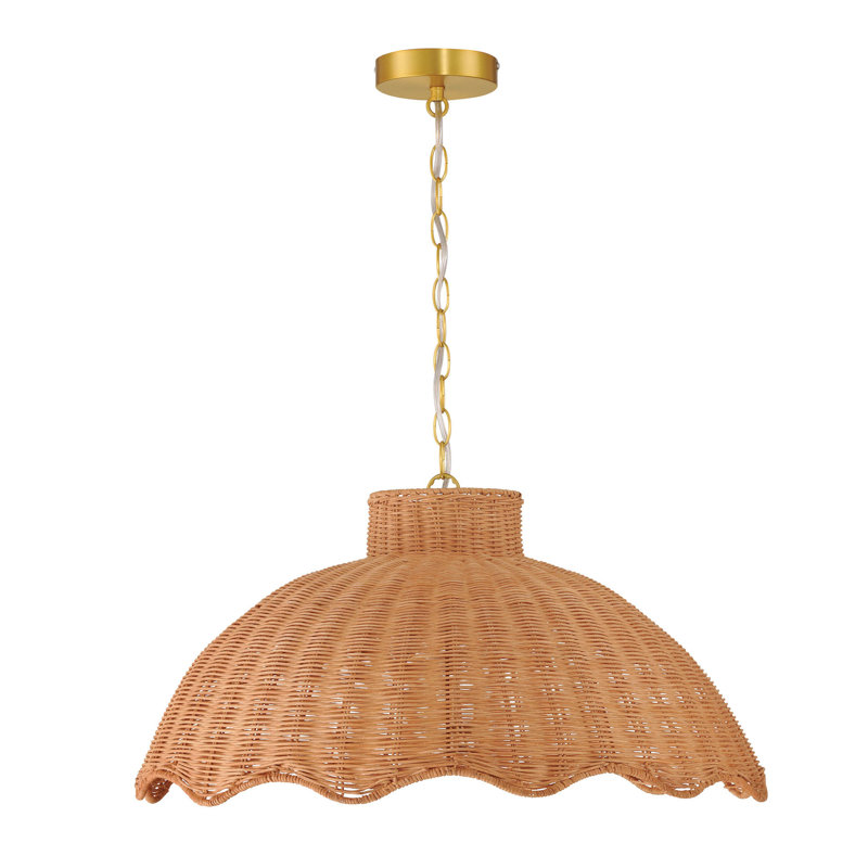 60-Watt Large Scalloped Rattan Pendant Lighting, 72" H x 23.63" W x 11" D