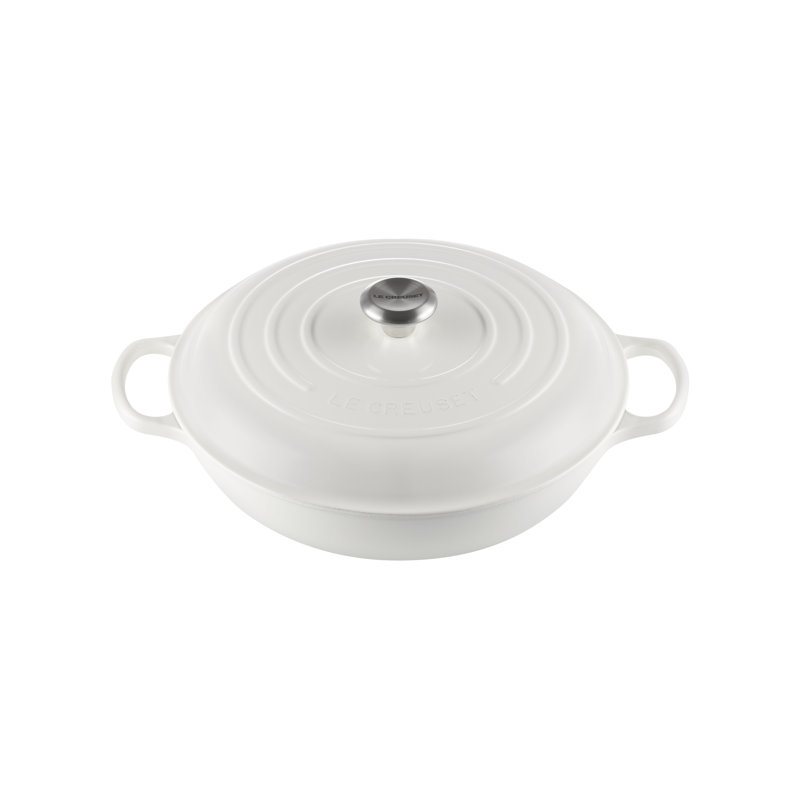 Le Creuset Signature Cast Iron Braiser, 5Qt., White