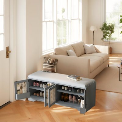 Shoe Storage Bench with Removable Cushion, and Adjustable Shelves