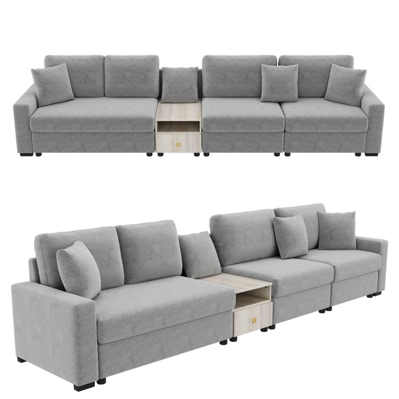 Grand canapé modulaire de 132,5 po avec accoudoirs de rangement et console centrale, canapé rembourré en chenille 4 places avec coussins amovibles pour un salon spacieux